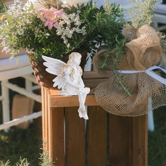 Raindrops White Resin Flower Fairy Figurine for Car Decor, Intricately Detailed and Finished, 7.5 Inches Tall