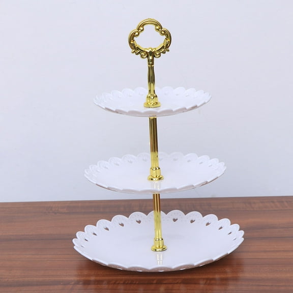 Raindrops White Three Tier Cake Display Stand for Parties Made of PP Plastic Large Capacity Detachable Layers 9.45x9.45 Inches