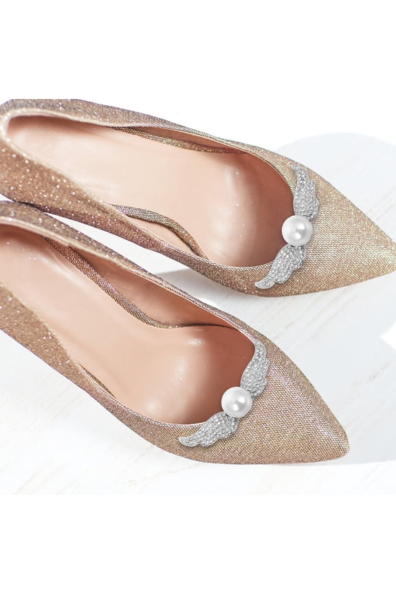 Raindrops White Zinc Alloy Wing Shoe Charms 1 Pair Detachable Rhinestone Clips for High Heels Accessories