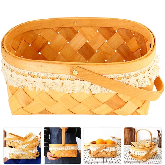 CRILSTYLEO Picnic Basket Wood Cotton Cloth 1Pack 8.65X6.29X4.32In