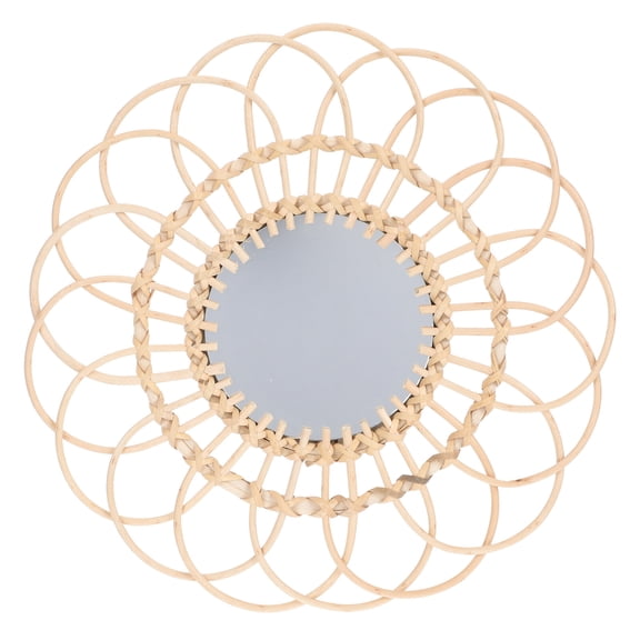 Raindrops Round Wicker Woven Mirror Wall Hanging Decor for Home and Office, Stylish Rustic Wall Art