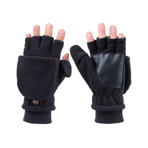 Raindrops  Winter Dark Fleece Flap Gloves Kids Button Student