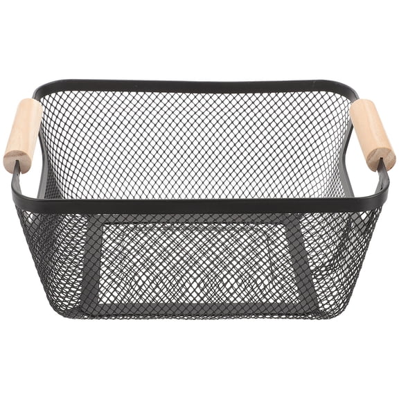 USHOBE Small Metal Wire Basket with Wooden Handle for Stylish Bathroom and Shelf Storage