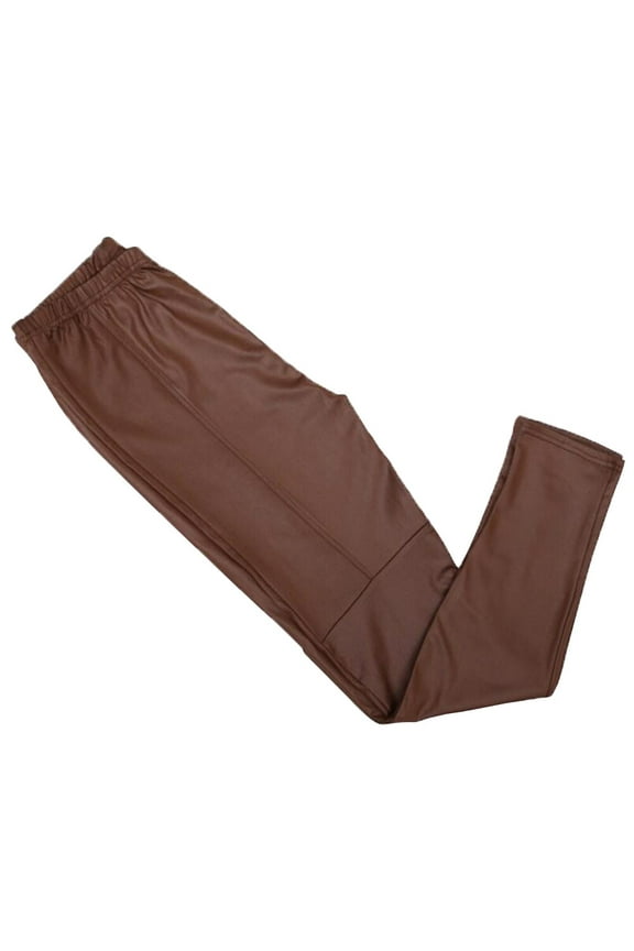 Women Faux Leather Tights Stretchy Joint Leggings Pants Slim Pencil Pants Pants - Size (Brown)