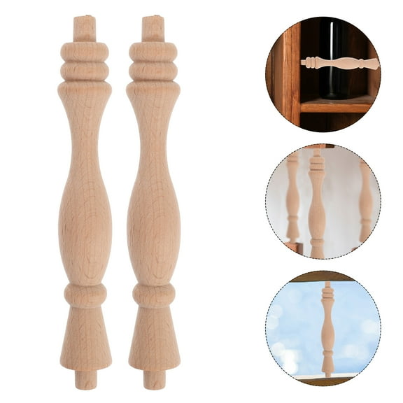Raindrops Wood Balusters for Stairs Hand Carved Wood Spindles for Cabinet Use Khaki Color Simple Design 2 Pieces