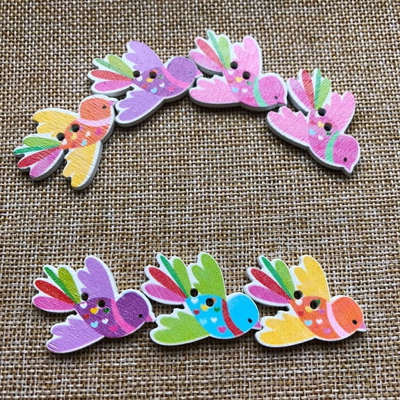 Raindrops Wood Buttons for Decor Assorted Color 50 Pieces Bird Design Wooden Sewing Buttons 35x27mm 1 38x1 06inch