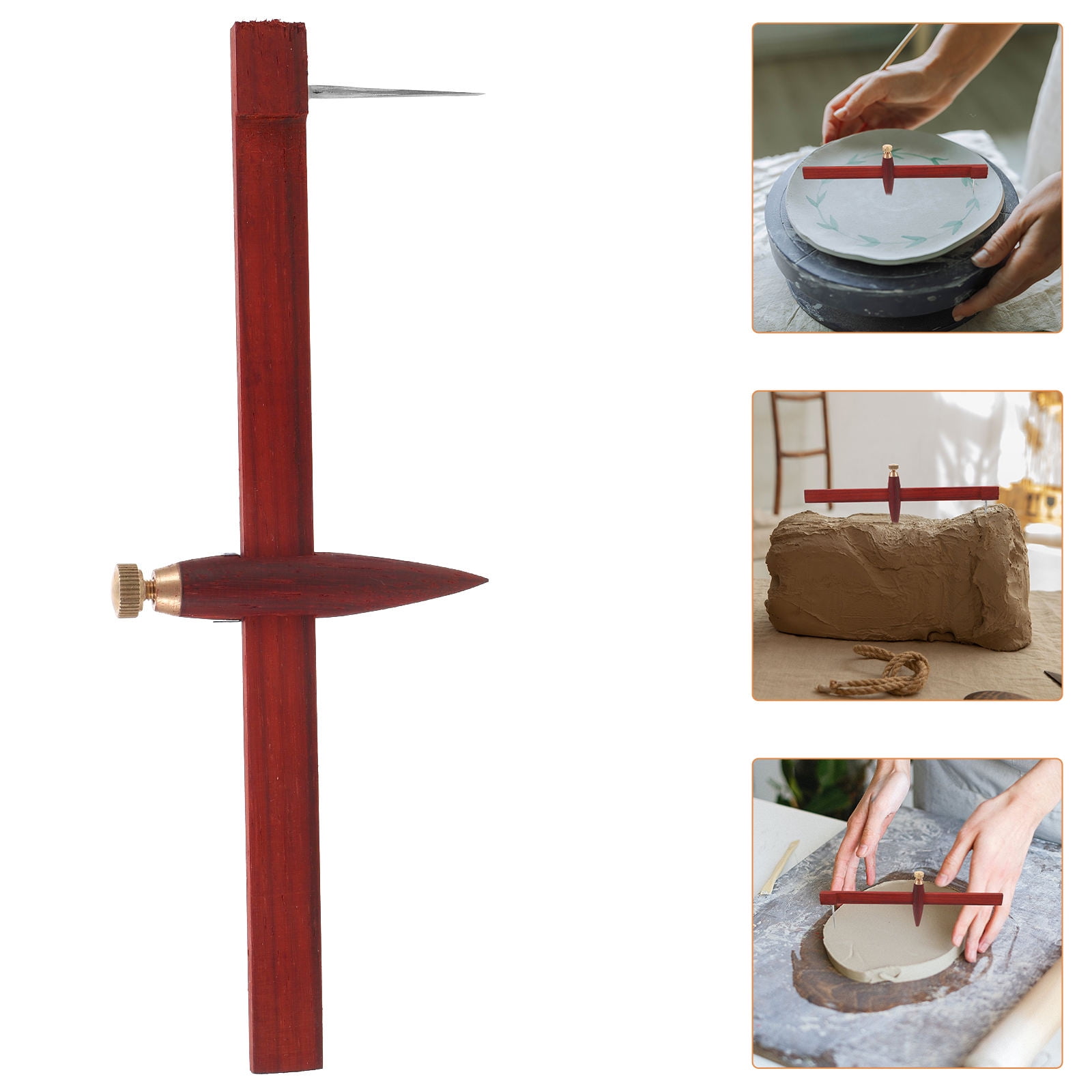 Raindrops Wood Pottery Compass Cutter for Clay Art Projects with Dark Red Color Great for Daily Use 4.5 inches