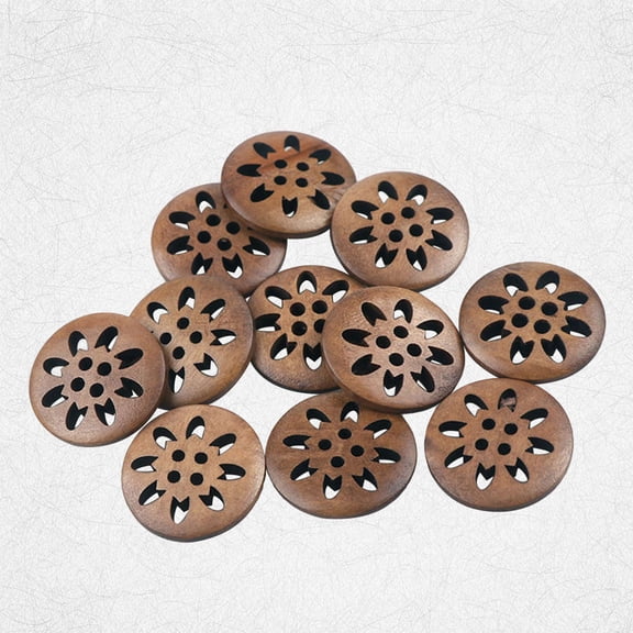 Raindrops Wood Snow Pattern Buttons for Craft Use Coffee Color 50 Pieces Fourhole Wooden Sewing Knitting