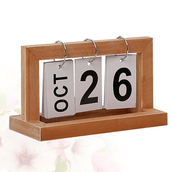 Raindrops Khaki Wooden Desktop Calendar with Manual Date Display, Desk Organizer, and Stylish Office Decor Accessory