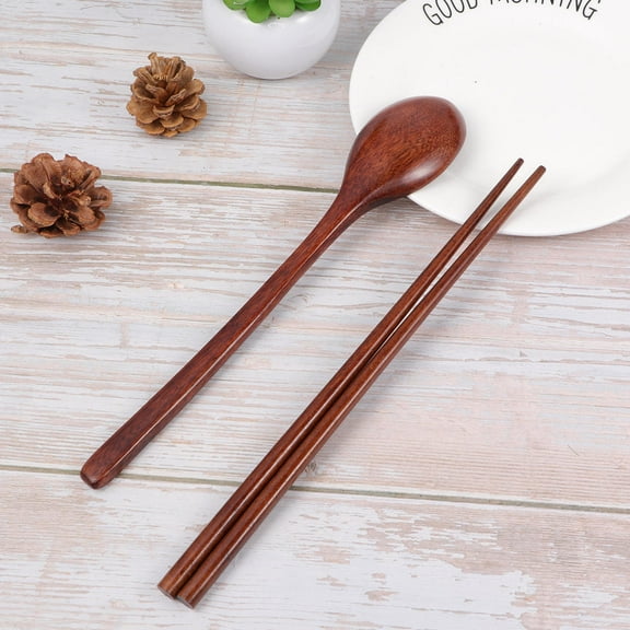 Raindrops Wooden Chopstick Spoon Set Handmade Eco Friendly Tableware for Kitchen Use Coffee Color 1 Set