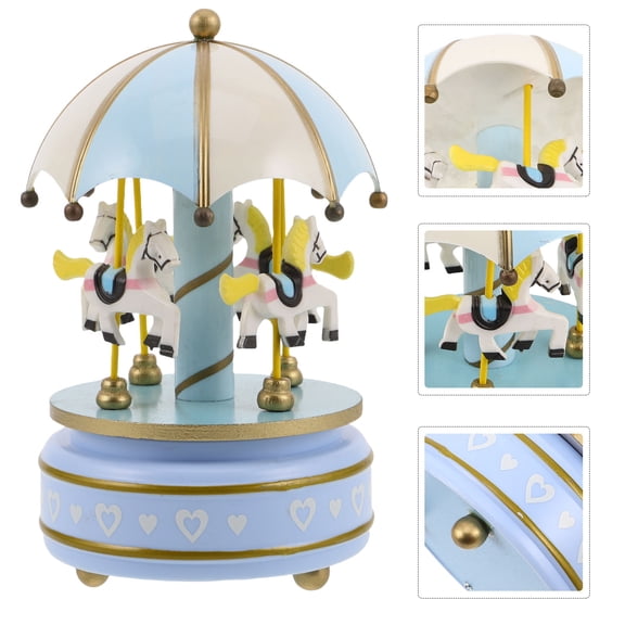 Raindrops Wooden Clockwork Music Box Retro Musical Box With Rotating Carousel Vintage Music Box For Home Decoration