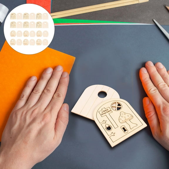 Raindrops Wooden Elf Doors for Decoration 12 Sets of 24pcs Khaki DIY Decorations Craft Supplies