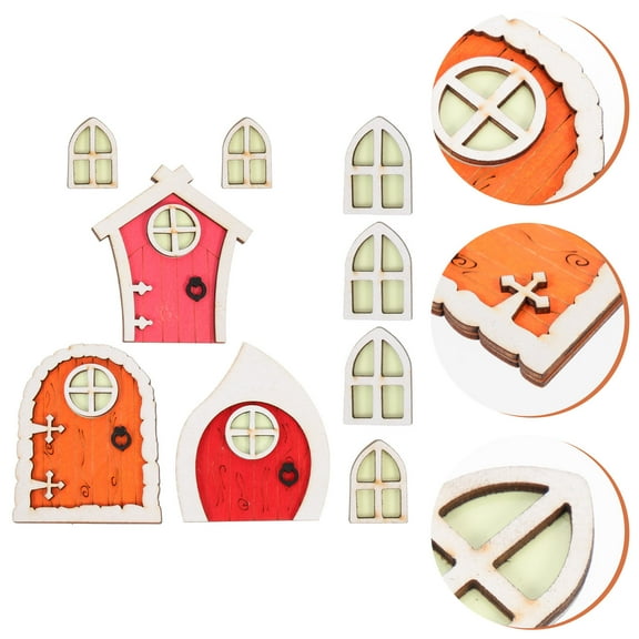 Raindrops Wooden Fairy Door for Decor 3 Sets Glow at Night Craft Door Small Color