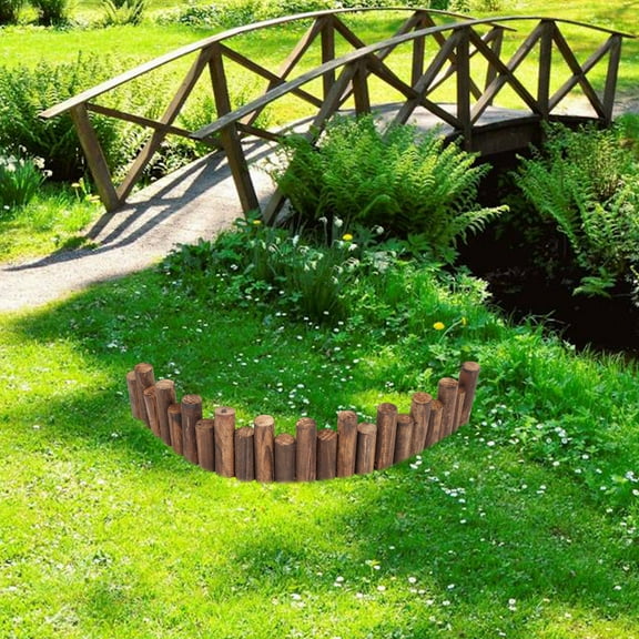 Raindrops Wooden Garden Fence Border for Flower Beds Landscape Edging Durable Brown Wooden Privacy Fence for Yard Patio Paths Various Lengths