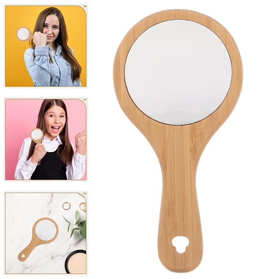 Raindrops Portable Wooden Hand Mirror Brown High Definition Bathroom Essential