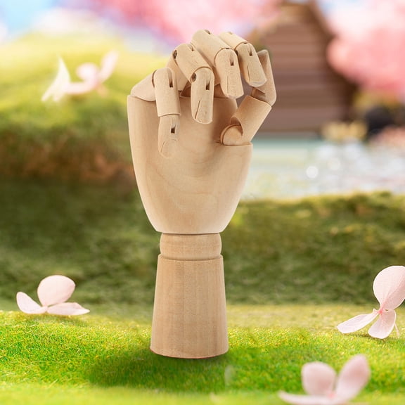 Raindrops Beige Wooden Hand Model for Home Decor, Sturdy Wood Material with Flexible Joints, Small Size Articulated Display