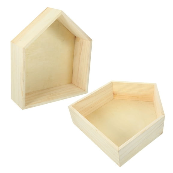 Raindrops Wooden House Shaped Wall Shelf for Living Room and Hallway Decor Solid Wood Light Brown 2 Pieces