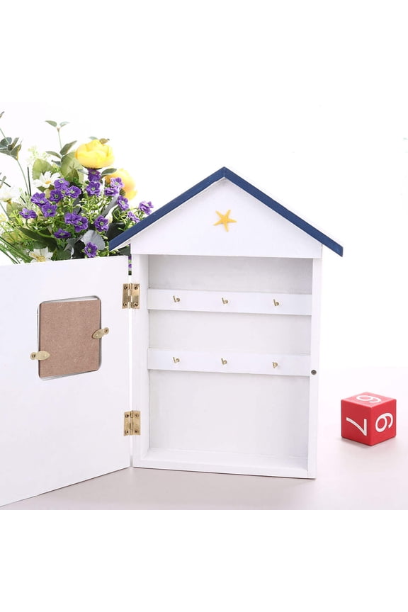 Wooden Key Cabinet Decorative Holder for Wall Nautical Keys Boxes Decoration White