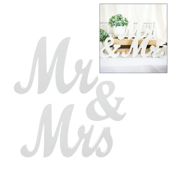 Raindrops Wooden Mr & Mrs Signs for Wedding Party Decoration Freestanding Letters White Color 8x10 Inches