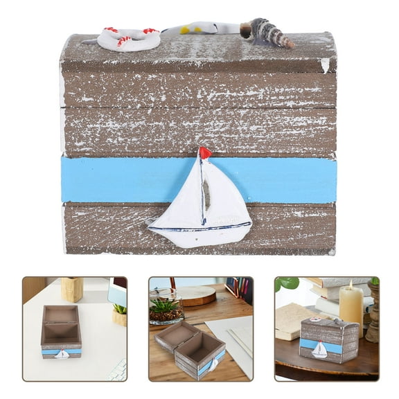 Raindrops Wooden Nautical Box Ocean Style Wooden Treasure Chest Vintage Treasure Chest for Jewelry Small Wooden Box for Sea Decorations