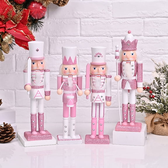 DEMACRIO Nutcracker Christmas Ornaments Wooden Nutcrackers Assorted Color 4Pcs 9.4X3.0X2.6in