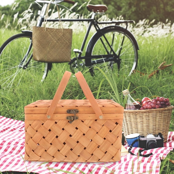 Raindrops Wooden Orange Storage Basket for Outdoor Use Sturdy Handle Portable Fruit and Snacks Container 1