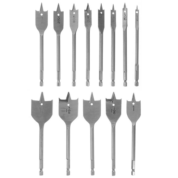 Raindrops Woodworking Spade Bit Set with Steel Construction for DIY Use 13 Pieces Including 1 inch 3/4 9/16 3/8 Drill Bits
