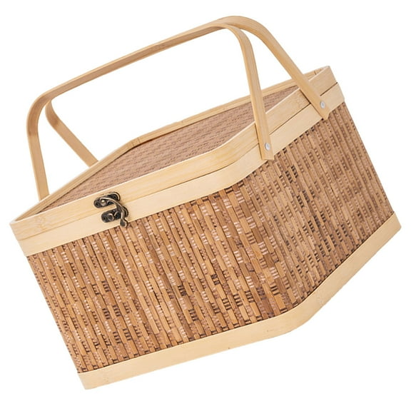 Raindrops Woven Bamboo Egg Basket with Handle Portable Storage Holder Picnic Basket
