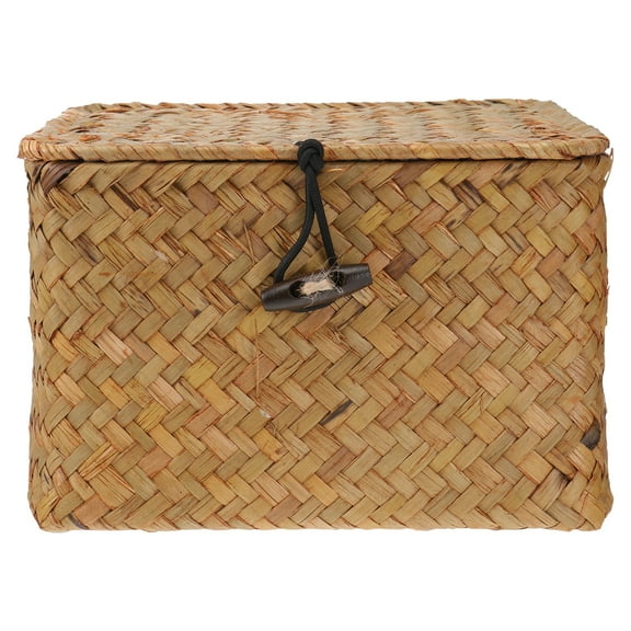 Raindrops Woven Storage Trunk with Lid, Square Wooden Container for Home Organization, 1 Pack