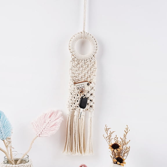 Raindrops Cotton Thread Wall Hanging Tapestry with Sundries Holder for Home Decor and Organization