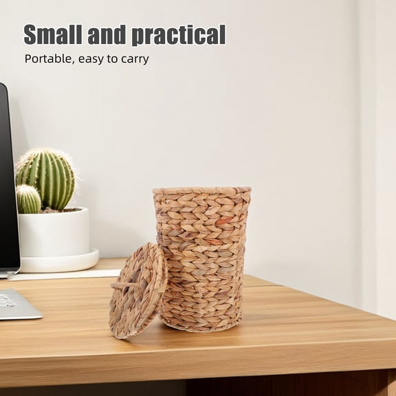 Raindrops Rustic Wicker Bathroom Trash Can Handwoven Rattan Wastebasket with Lid