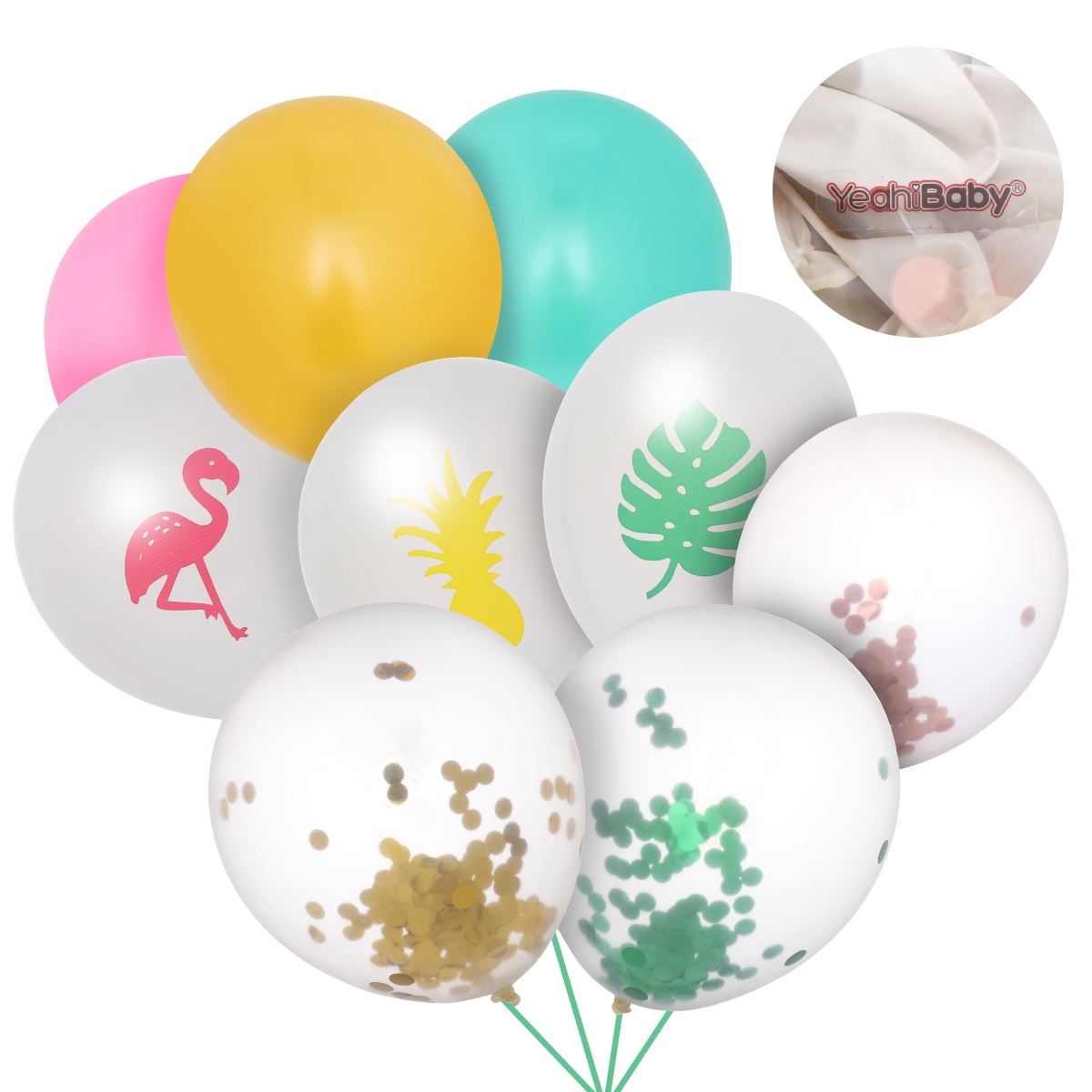 Raindrops YeahiBaby 45PCS 12inch Rose Paper Balloons Hawaii Party Balloon Flamingo Tropical Leaf Pineapple Balloons Colorful Balloon for Wedding Party Decoration