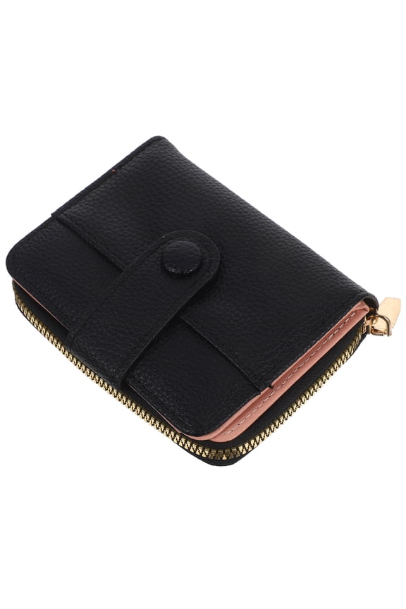 Black PU Card Wallet with Multi-Slot Accordion Organizer and Zipper Pocket for Business Travel & Everyday Use
