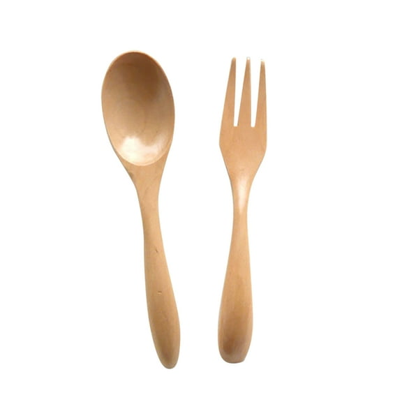 Raindrops Camping Travel Utensil Wooden Flatware Set Light Brown for Adults 2-Pcs