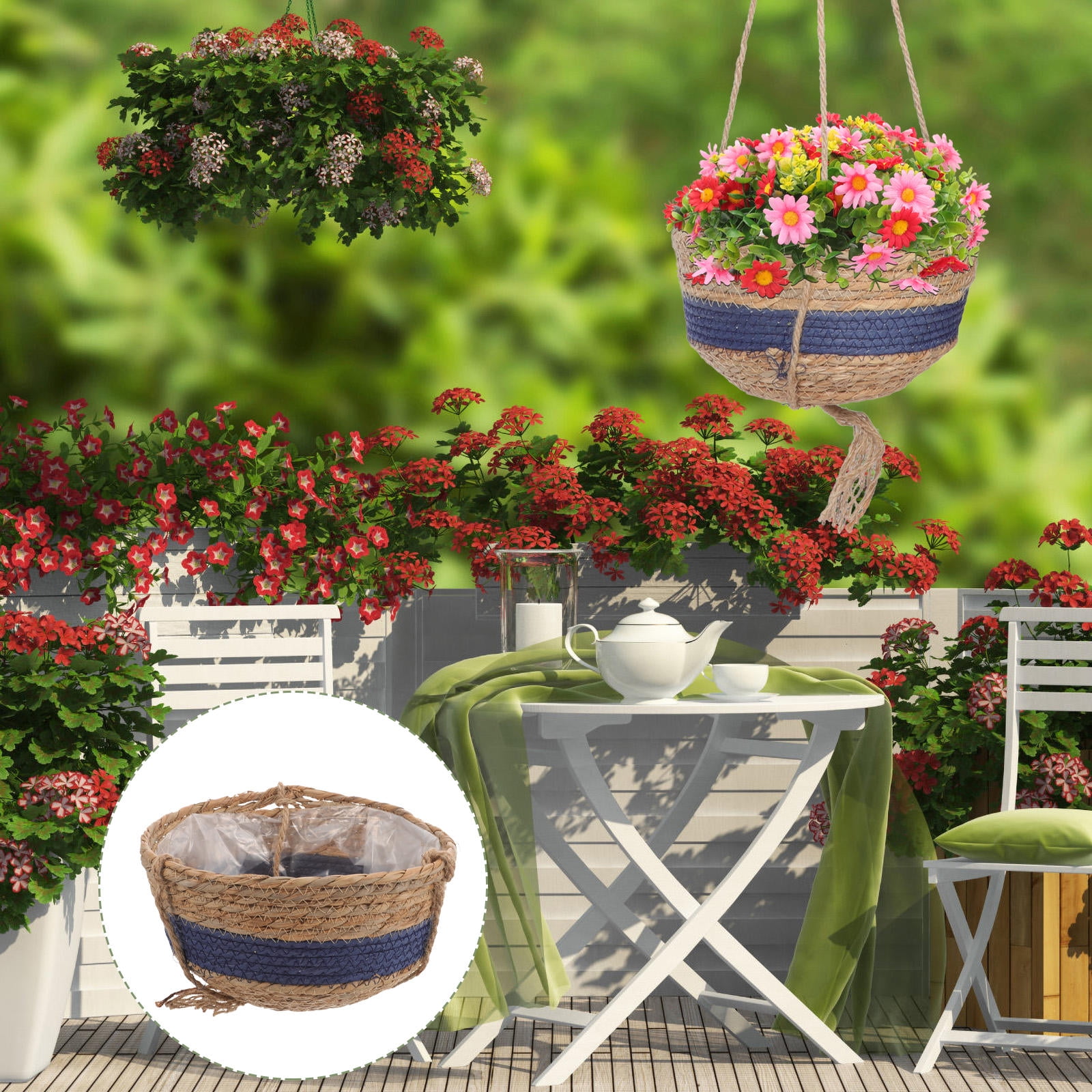 Raindrops Seaweed Hanging Basket Brown - Indoor Outdoor Planter for Garden Patio Decor