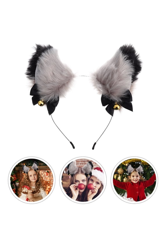 Plush Animal Horn Headband with Grey Cloth Ears, Simulation Headwear for Kids and Adults, 1 Pack