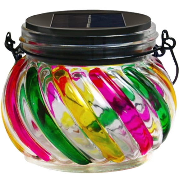 Raindrops Solar Powered Glass Jar Light with Multi Colored Gradient for Decorative Outdoor Use 6.3 Inches