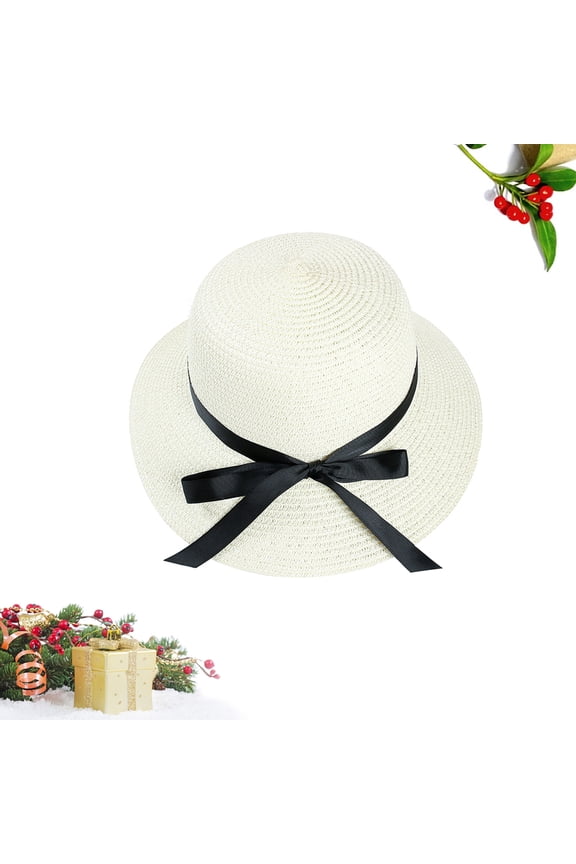 Beautiful Woman Sun Cap in White - Premium Straw Material, Uv Protection