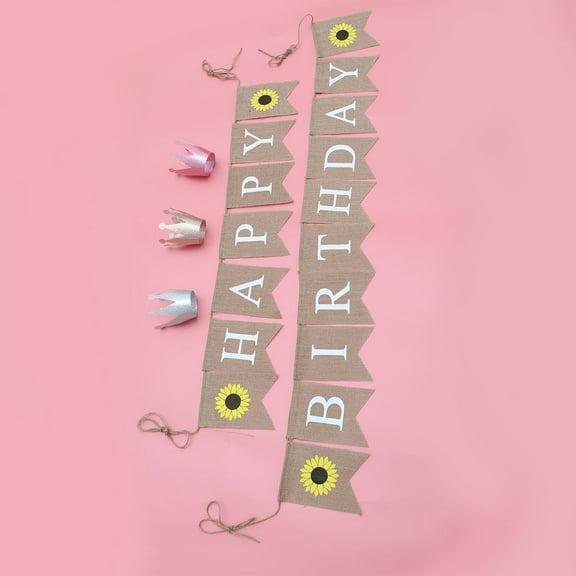 Raindrops Sunflower Swallowtail Banner Multi-Color Linen Hanging for Birthday Party Decor