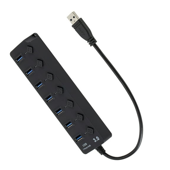 Raindrops USB Hub Black 7 Port Expander with Overvoltage Protection for Peripheral Devices