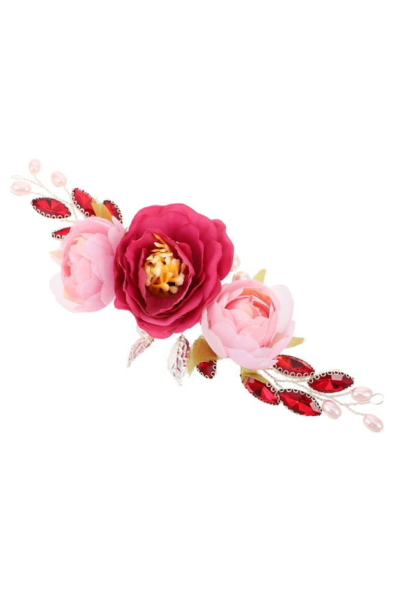 Oriental Charm Bridal Headband Wreath with Faux Peony Flowers, Assorted Colors, Fabric and Metal Design