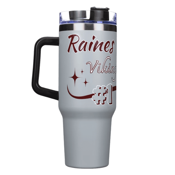 Raines Vikings Full-Color Digital Print Maxim 40 oz Mug, Handle, Straw, Bottom bumper, Grey, Awareness by The Gift Gallery