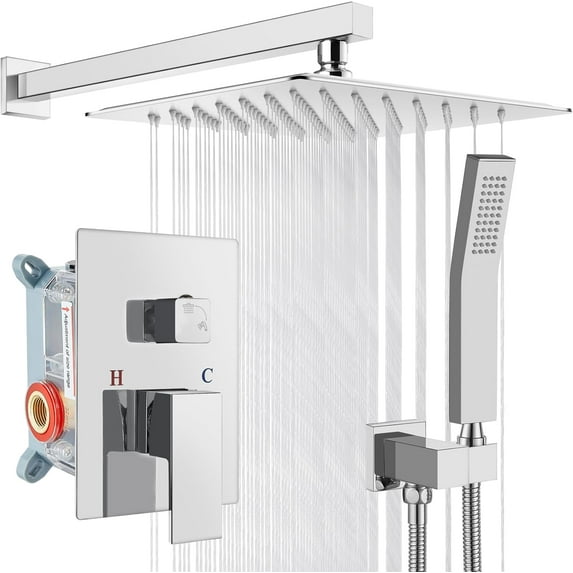 Rainfall Bathroom Shower System Rain Shower Head and Handle Set Wall Mounted Shower Complete Solid Brass Pressure Balancing Shower Mixer Valve Matte