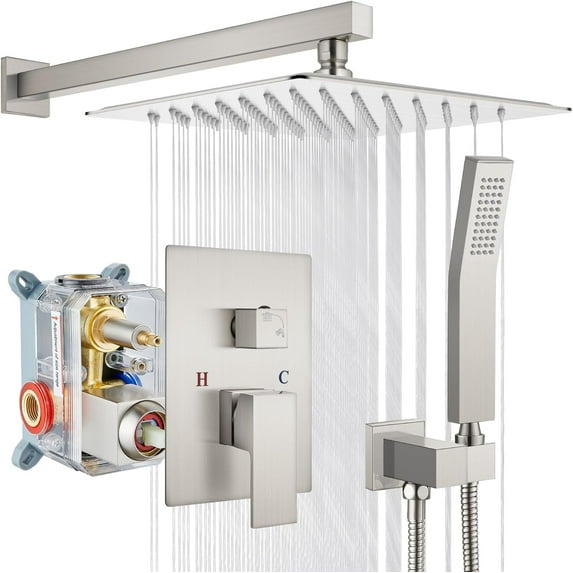 Rainfall Bathroom Shower System Rain Shower Head and Handle Set Wall Mounted Shower Complete Solid Brass Pressure Balancing Shower Mixer Valve Matte