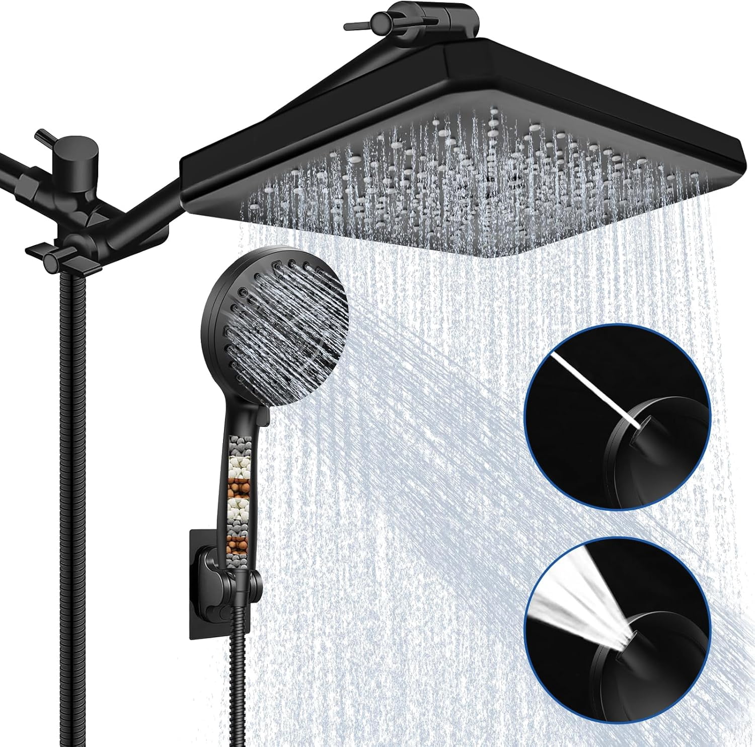 Rainfall Handheld Shower Combo with Filter, 12'' High Pressure Shower ...