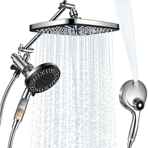 Rainfall Shower Head With Handheld Combo, Adjustable Filtered Shower Heads with Handheld Spray Combo, One-piece High Pressure, Built-in Magnetic Docking and Power Jets