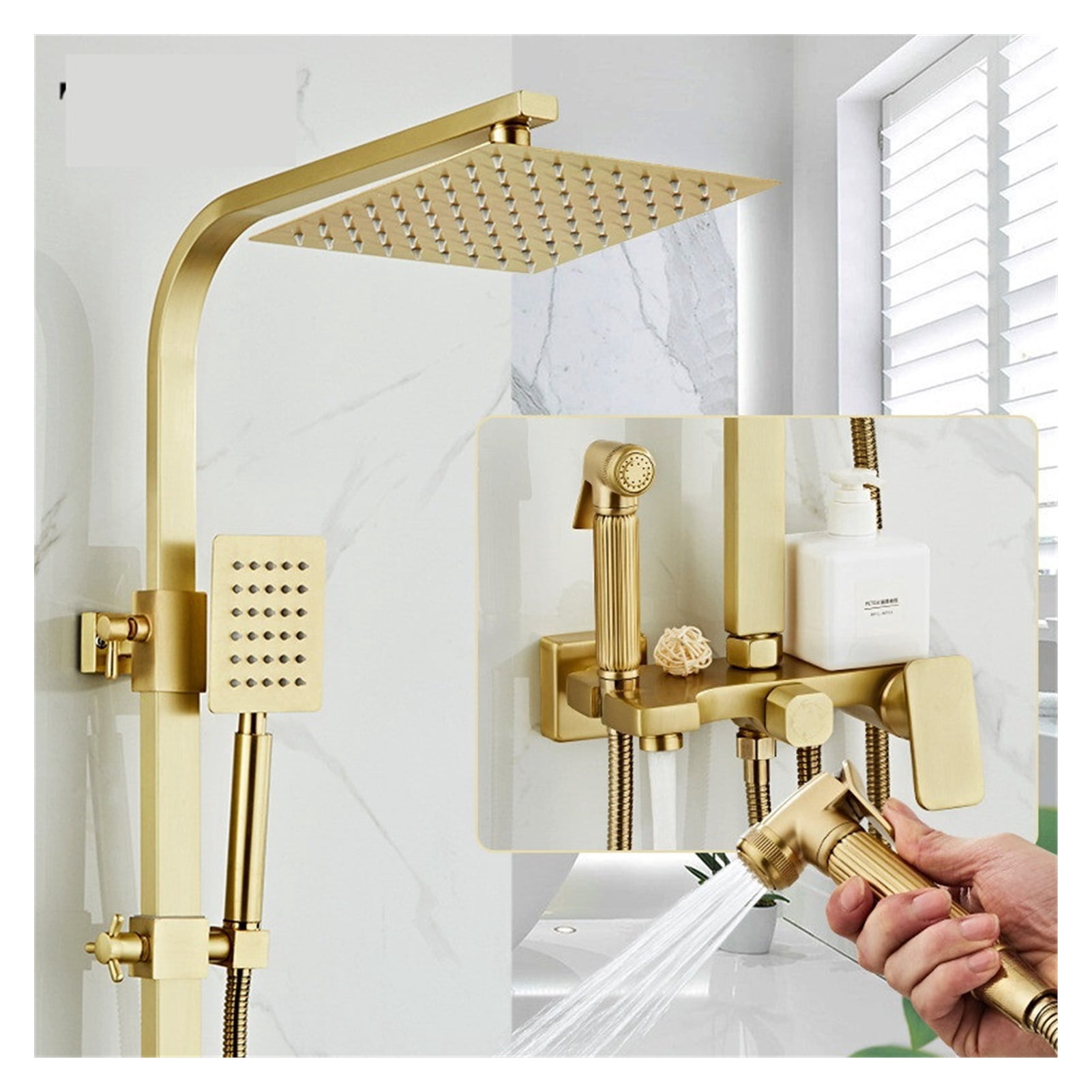 Rainfall Shower Sets Faucet Mixer Tap With Tub Faucet Brass Luxury Brushed Gold Bath &amp; Shower Faucet Set Bathtub Faucet