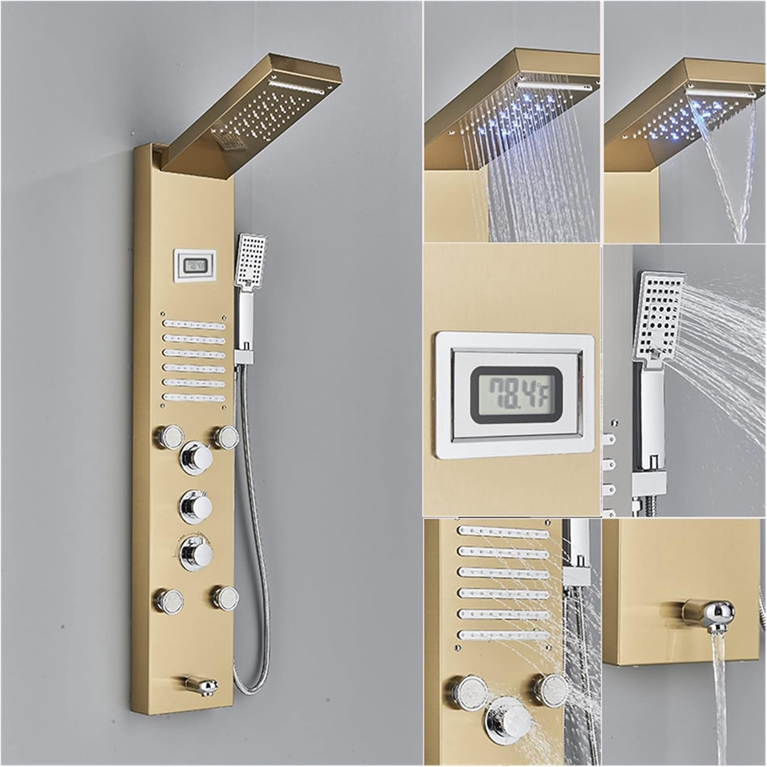Rainfall Shower System LED Shower Panel Faucet Rainfall Headshower with ...