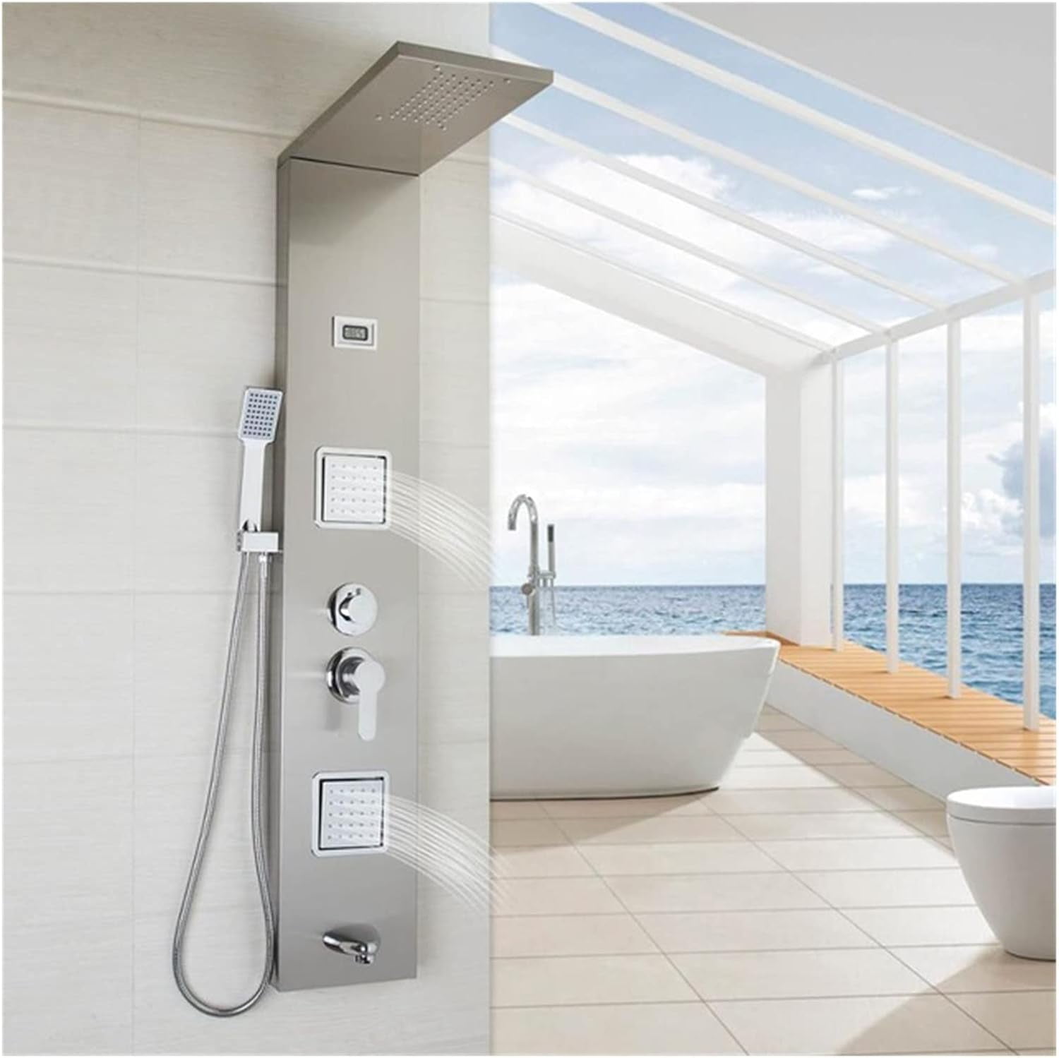 Rainfall Shower System Luxury Black/Brush Bathroom LED Shower Panel ...