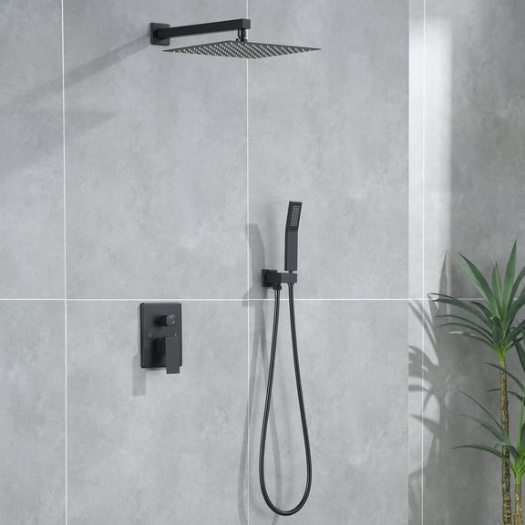 Rainfall Shower System Matte Black with High Pressure 12 inch Shower Head Hand Held Square Shower Head Bathroom Luxury Rain Mixer Shower Complete Combo Set Wall Mounted